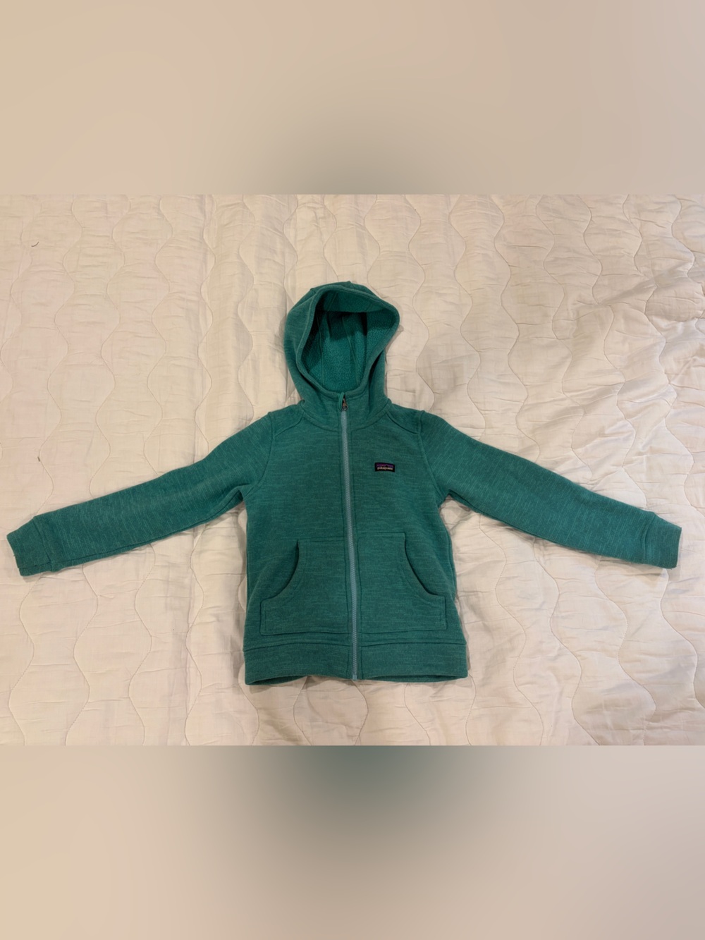 Patagonia Better Sweater Kids Teal Hooded Zip Sweatshirt fleece hoody Girls Med